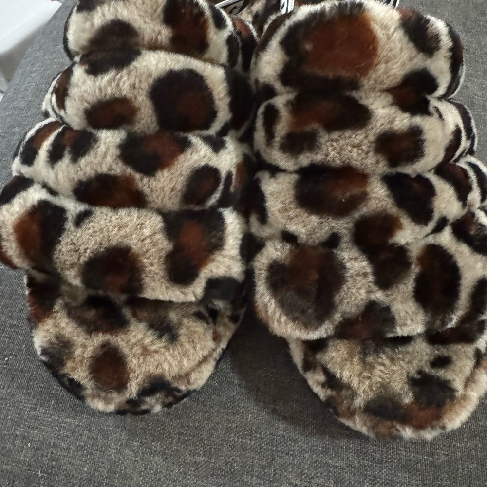 UGG Leopard Print Faux Fur Slides